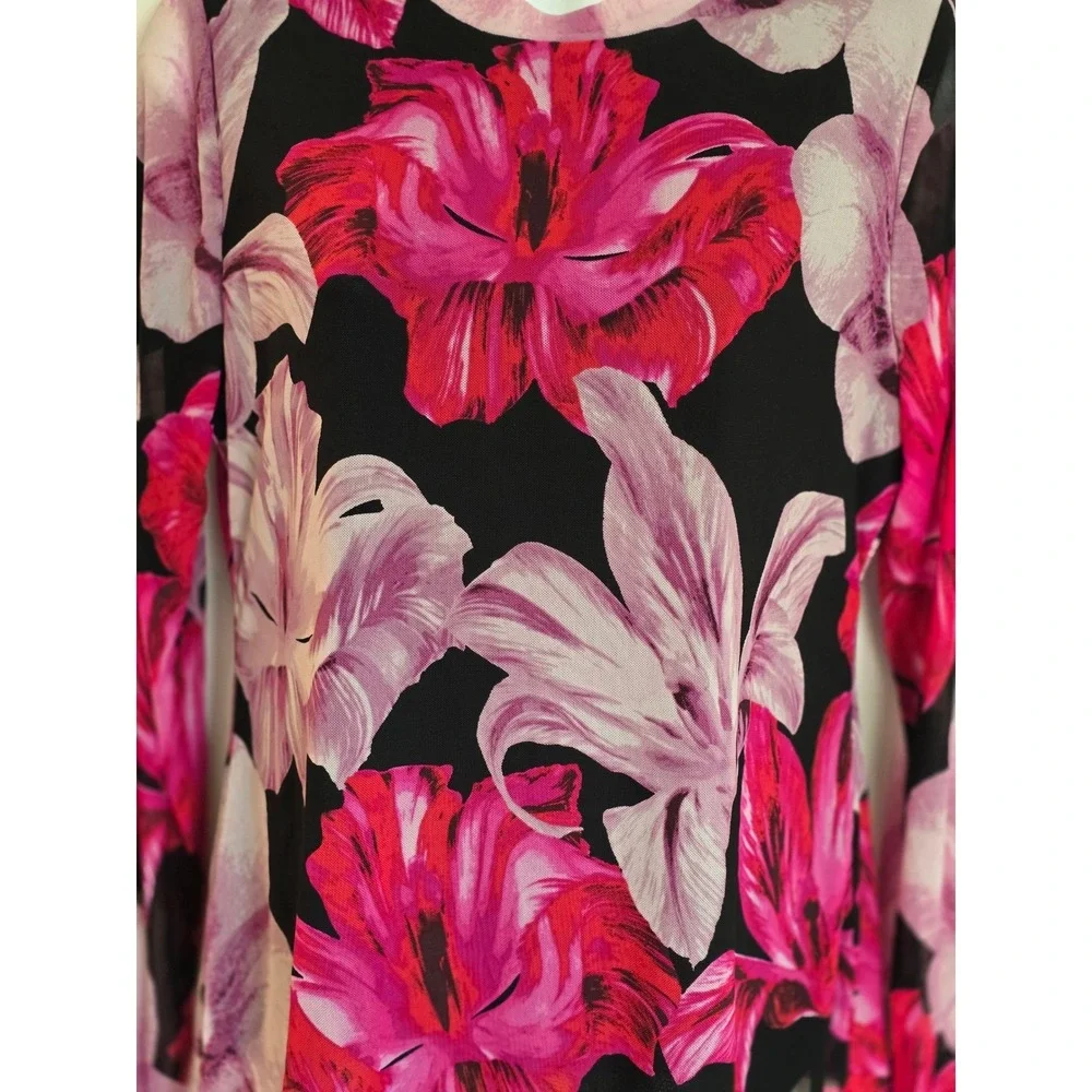 INC International Concepts Black Floral Long Sleeve Mesh Mock Neck Size S‎ /0212